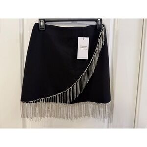 Blue B. Collection Black Rhinestone Fringe Mini Skirt 32858S Womens Small NWT